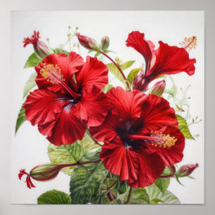 Affiche d'art de la fleur d'hibiscus rouge