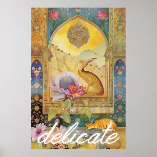 Affiche d'art de lièvre floral Décoration murale d