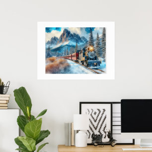 Affiche d'art de locomotive de train à aquarelle A