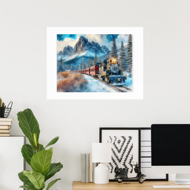 Affiche d'art de locomotive de train à aquarelle A (Bureau à domicile)