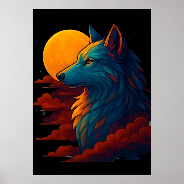 Affiche d'art de loup coloré vibrant (Devant)