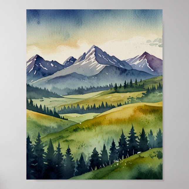 Affiche d'art de montagne à l'aquarelle (Devant)