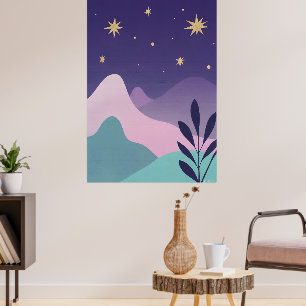 Affiche d'art de nuit de montagne céleste Violet