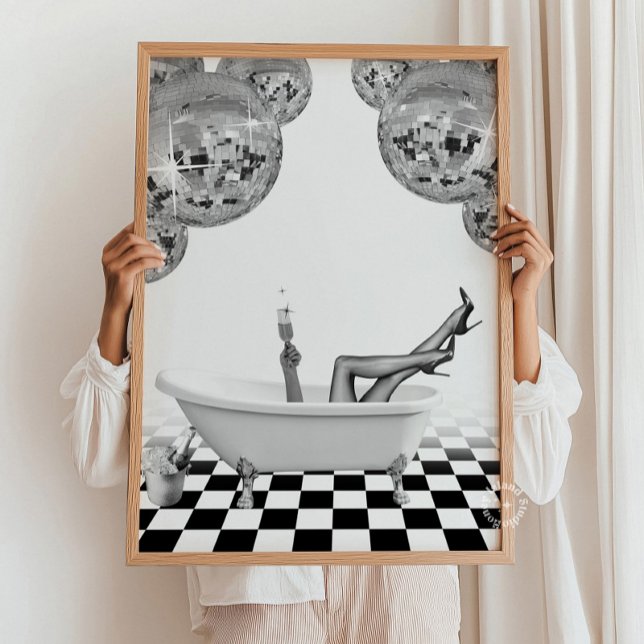Affiche d'art de paroi de salle de bain baignoire  (Disco Bathtub Bathroom Wall Art Print Poster)