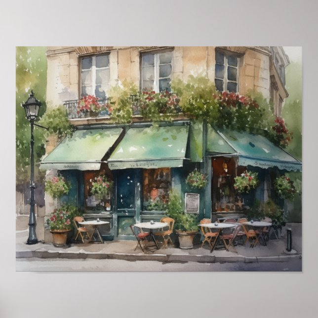 Affiche d'art de paysage à l'aquarelle de Café Fra (Devant)