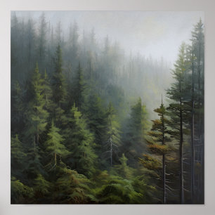 Affiche d'art de paysage de forêt brumeuse