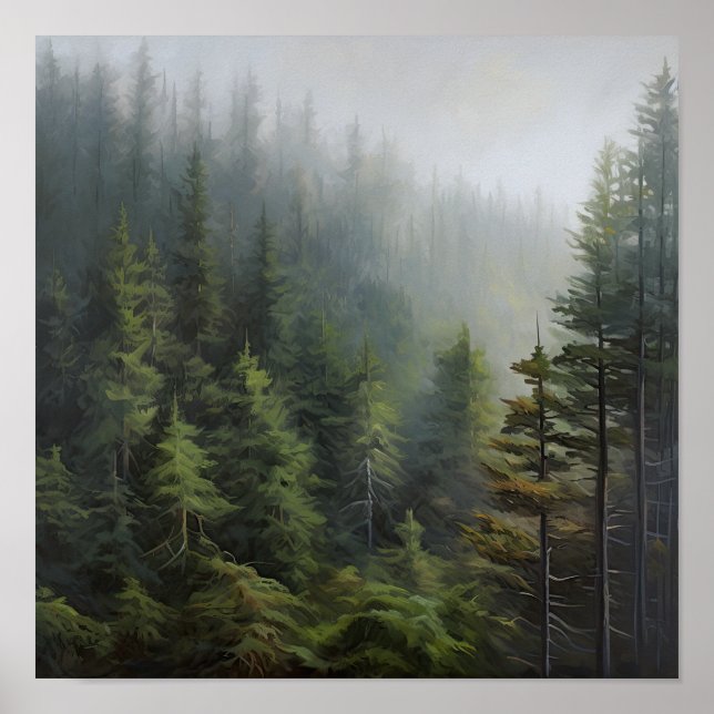 Affiche d'art de paysage de forêt brumeuse (Devant)