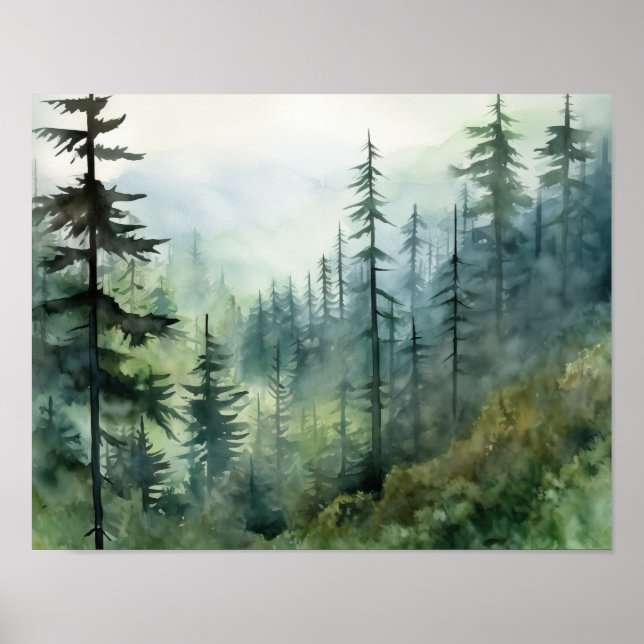 Affiche d'art de paysage de forêt brumeuse (Devant)