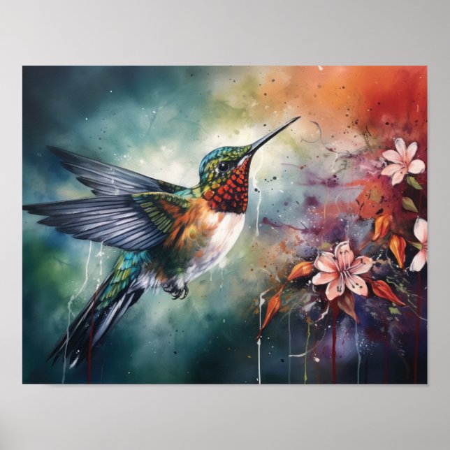 Affiche d'art de peinture de colibri (Devant)