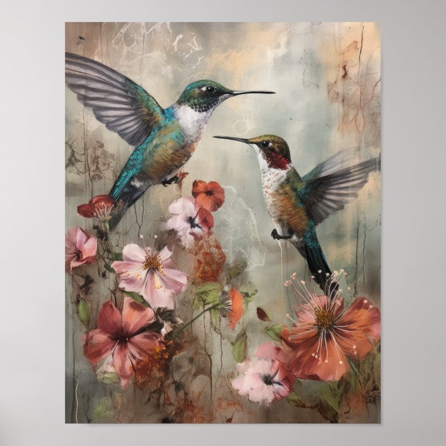 Affiche d'art de peinture de colibris (Devant)