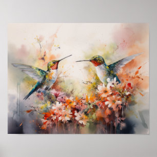 Affiche d'art de peinture de colibris