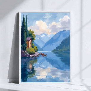 Affiche d'art de peinture du lac de Côme, Italie