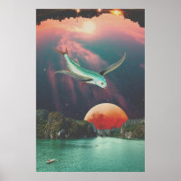 Affiche d'art de poisson volant psychédélique modi