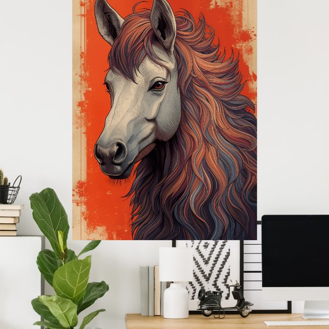 Affiche d'art de portrait de cheval majestueux | C (Bureau à domicile)
