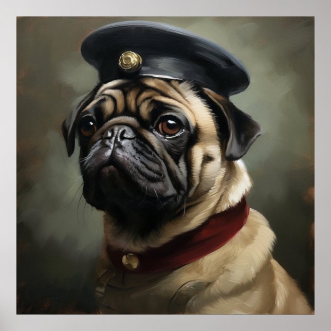 Affiche d'art de Pug Régent Officier personnalisé  (Devant)