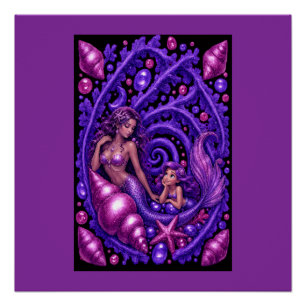 Affiche d'art de rêve de mermaid duo fantaisie vio