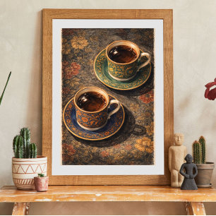 Affiche d'art de tasses à café vintage Élégante