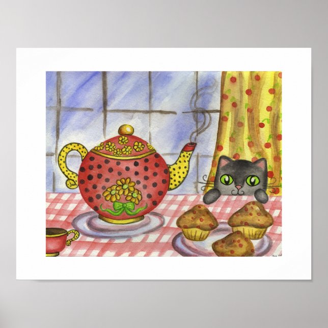 Affiche d'art de théière de chat (Devant)