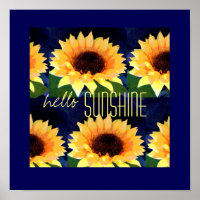 affiche d'art de tournesol lumineux avec bonjour s