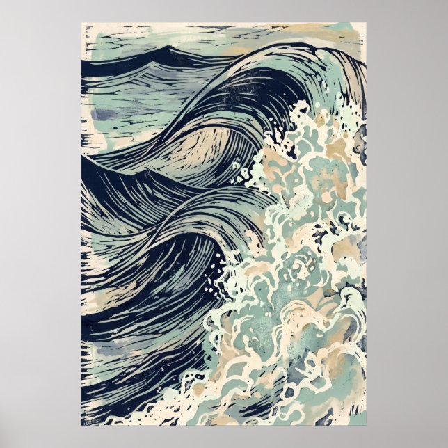Affiche d'art de vague japonaise Navy (Devant)