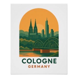 Affiche d'art de voyage vintage Cologne Allemagne 