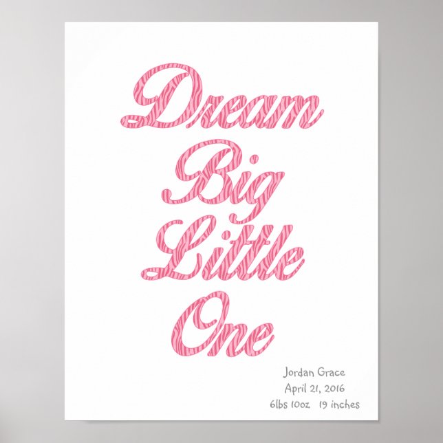 Affiche d'art de zèbre rose Rêve Grand Petit Un (Devant)