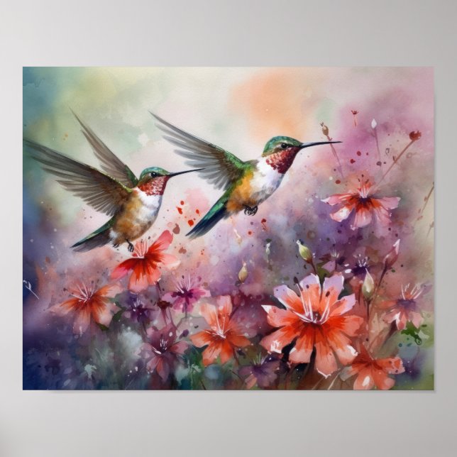 Affiche d'art d'impression de peinture de colibris (Devant)