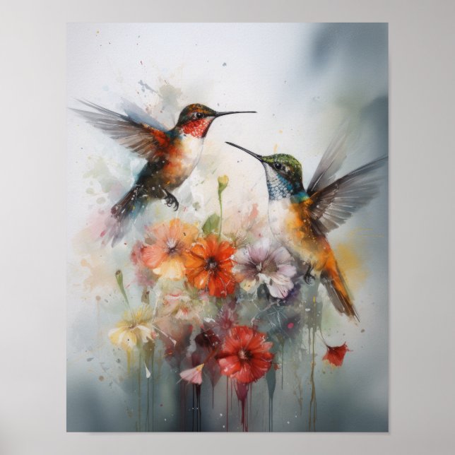Affiche d'art d'impression de peinture de colibris (Devant)