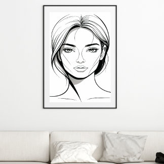 Affiche d'art en ligne de femme minimaliste noir e