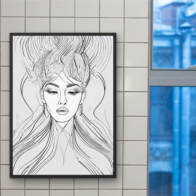 Affiche d'art en ligne de portrait féminin minimal (Créateur téléchargé)