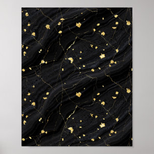 Affiche d'art en marbre feuille d'or et onyx noir