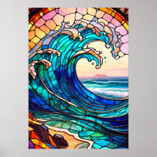 Affiche d'art en verre teinté côtier