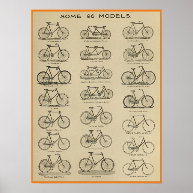 Affiche d'art et de modèles de bicyclettes Vintage (Devant)