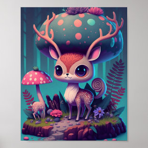 Affiche d'art fantastique de cerf à champignon mig