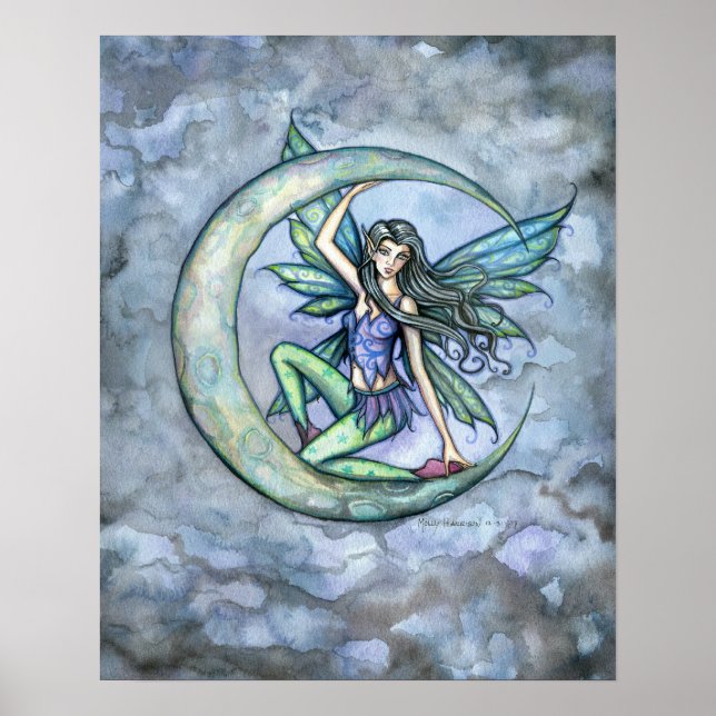 Affiche d'art fantastique de fée et de lune (Devant)