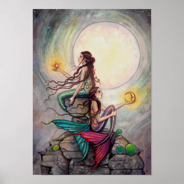 Affiche d'art fantastique des sirènes Gémeaux (Devant)