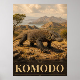 Affiche d'art faunique du dragon de Komodo indonés