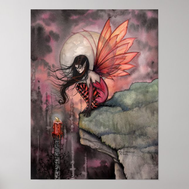 Affiche d'art féerique de fantasy Automne Flamme (Devant)
