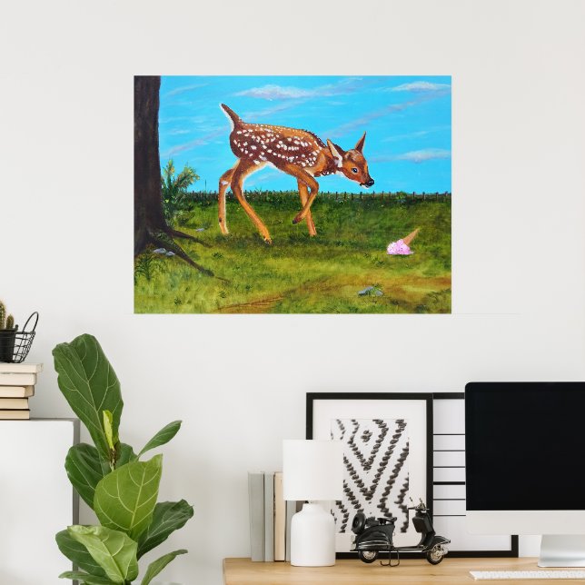 Affiche d'art fin "Surprise de glace" Cerf (Bureau à domicile)