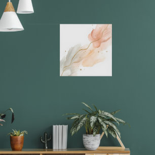 Affiche d'art floral abstrait rose et or Douce