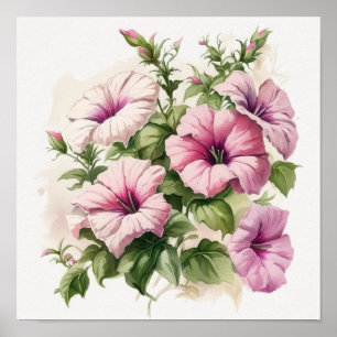 Affiche d'art floral de pétunias roses