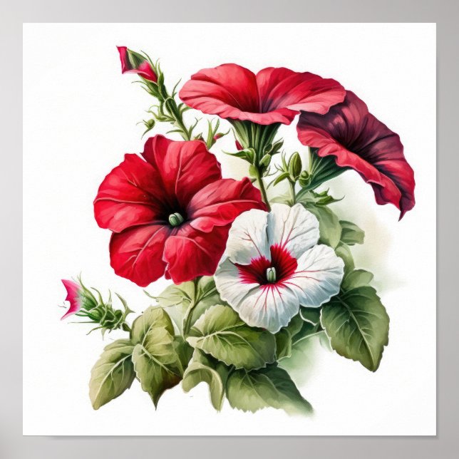 Affiche d'art floral de pétunias rouges (Devant)