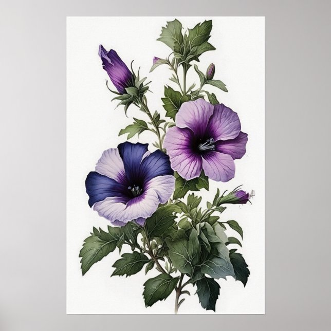 Affiche d'art floral de pétunias violets (Devant)