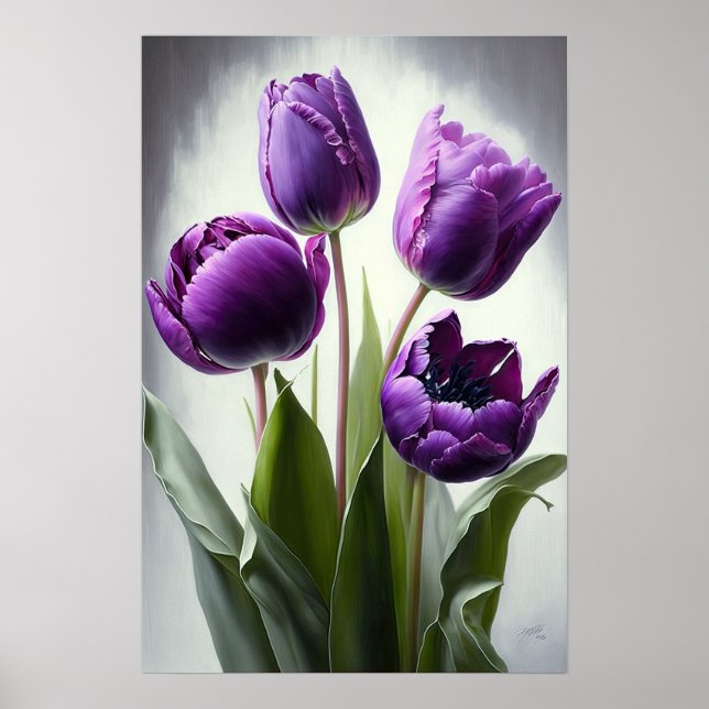 Affiche d'art floral de tulipes violettes (Devant)