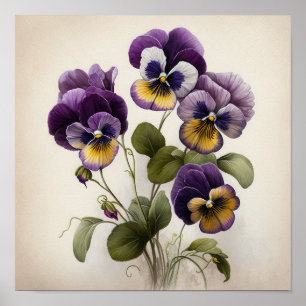 Affiche d'art floral de violettes violettes