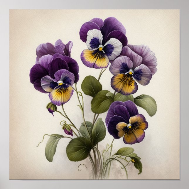 Affiche d'art floral de violettes violettes (Devant)
