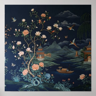 Affiche d'art floral et paysager de style chinoise
