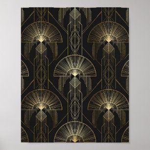 Affiche d'art géométrique Art Déco noir et or