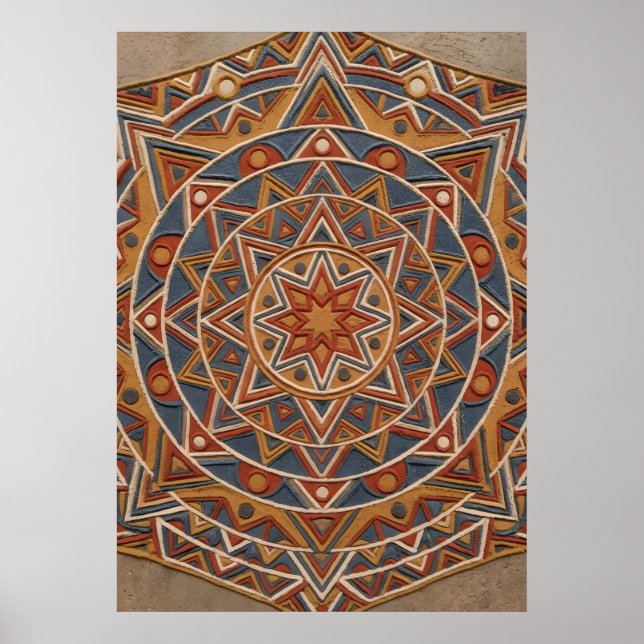 Affiche d'art géométrique Mandala de l'étoile du S (Devant)