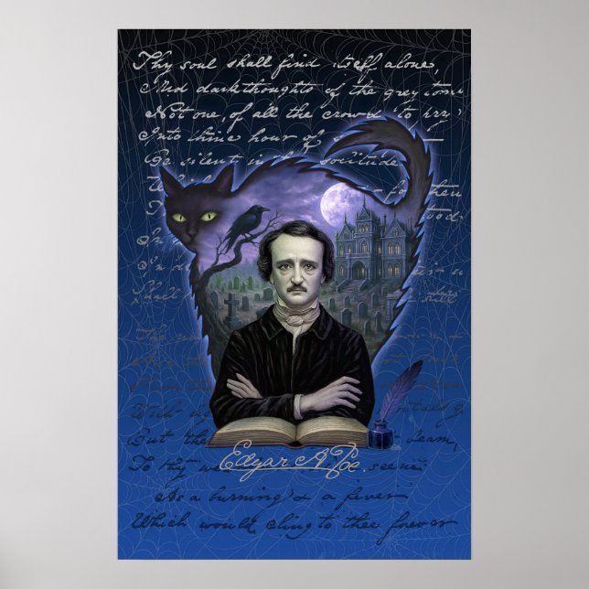 Affiche d'art gothique Edgar Allan Poe avec corbea (Devant)